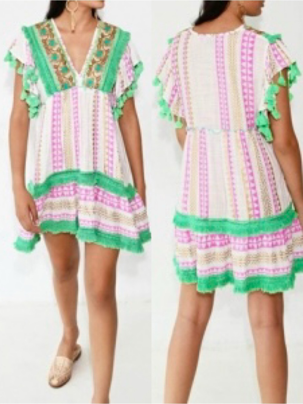 NWT Piti Cuiti Ibiza Embroidered Tassel Sundress